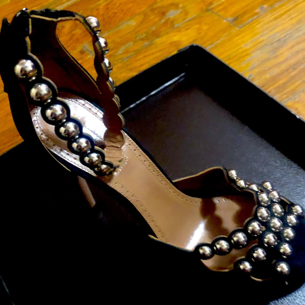 ALAIA black suede studded ankle strap sandal 6.5